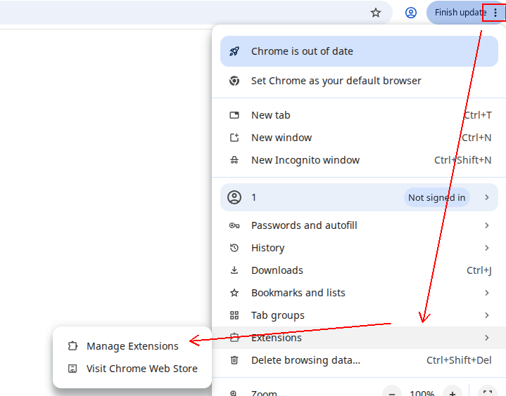 Chrome Menu - Extensions